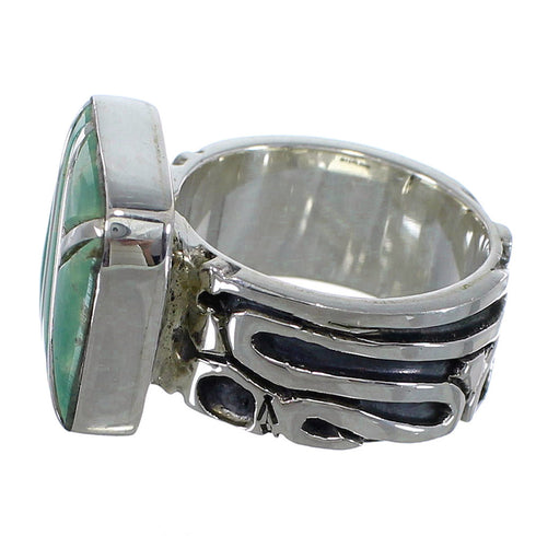 Turquoise Inlay Southwest Silver Ring Size 6-1/2 AX55612